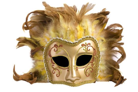 Mask from a golden  paper and feathers