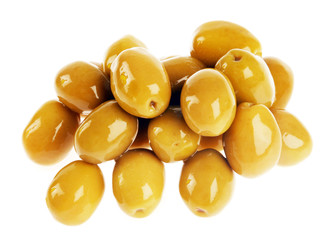 Green olives on white background