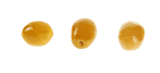 Green olives on white background