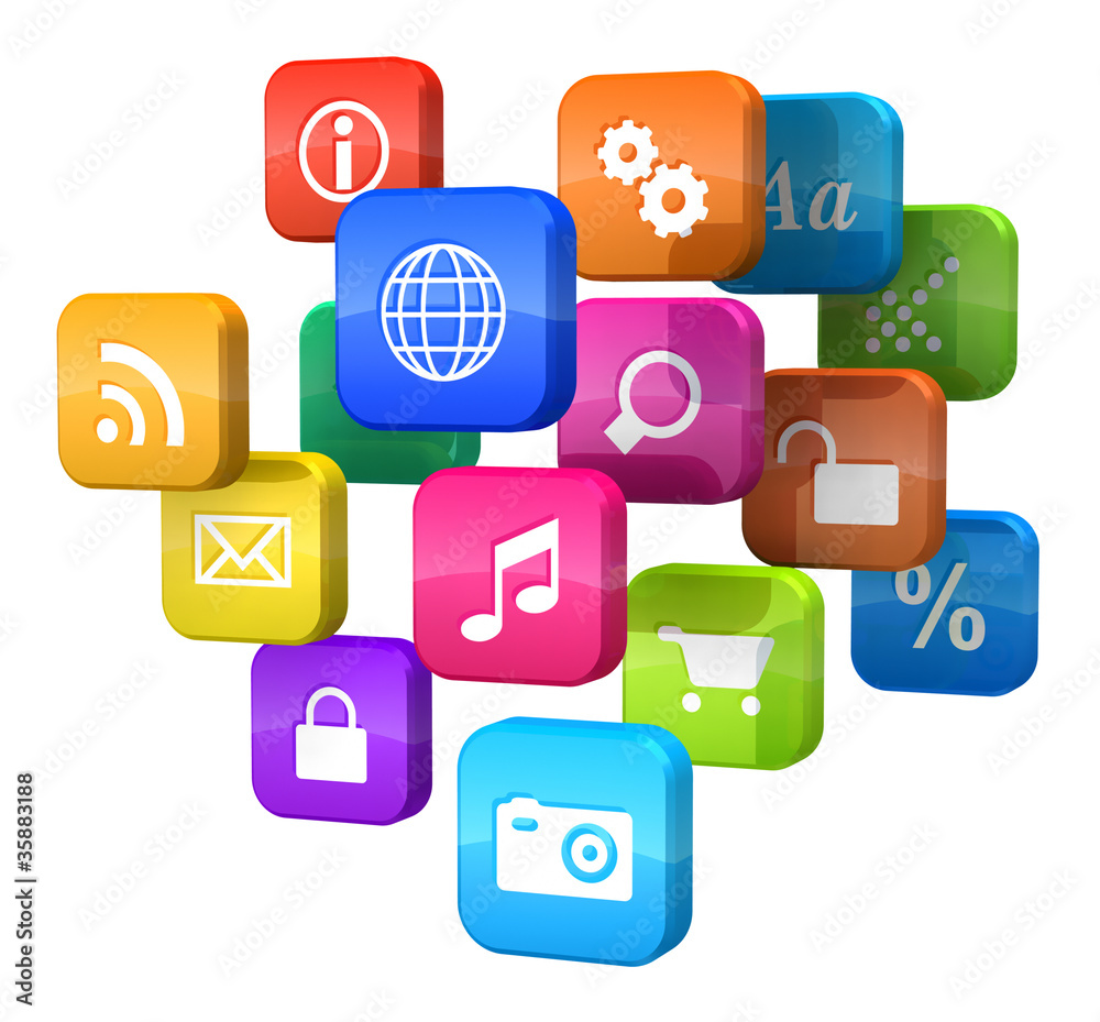 Aufkleber Software concept: cloud of program icons