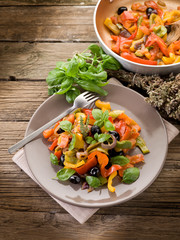 peperonata with basil and black olives