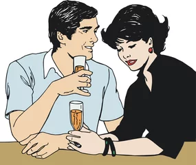 Crédence de cuisine en verre imprimé Des bandes dessinées Couple d& 39 amoureux