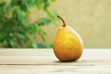 pear on wooden table
