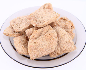 Raw Soy Meat on a plate on a white background