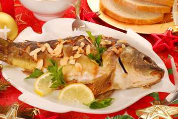 carp baked with almonds for christmas