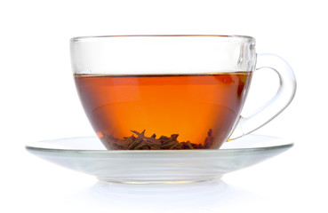 black tea in cup isolated on white