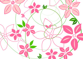 Pink flowers and swirls on white