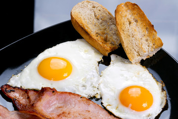 Irish breakfast with two eggs, bacon and toast