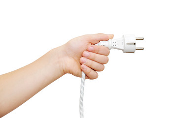 hand holding electricity plug, clipping path
