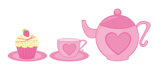 teapot, cup and cake