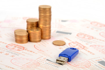 Invoice and coins