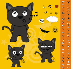 halloween black cat cartoon set1