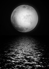 delightful full silvery moon reflected in water