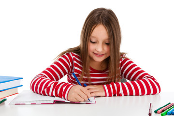 Girl learning isolated on white background