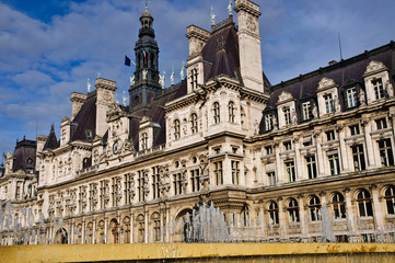 Side view of the historic Hotel De Ville in Paris