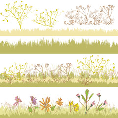 Set of autumnal floral and grass design elements