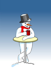 schneemann mit Glühwein, tee,kakao