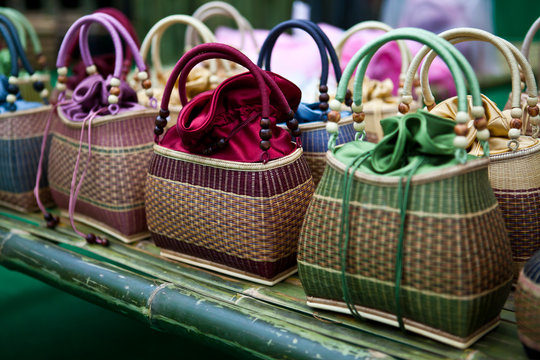 Colorful bamboo wicker bag