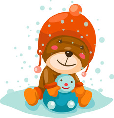 cute bear playing snow