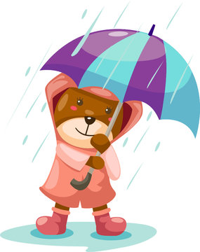cute bear in rain with umbrella