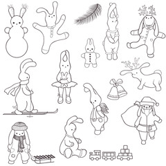 Fun Christmas or winter bunnies clip-art. Isolated.