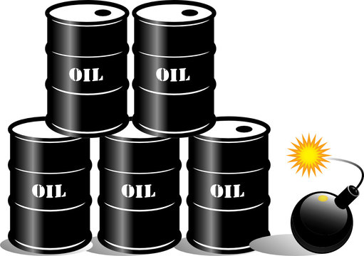 Oil barrels and bomb, vector illustration