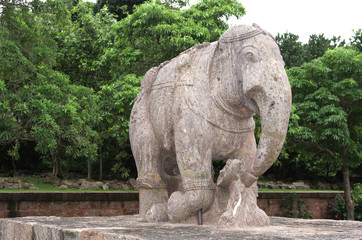 Fototapeta na wymiar Different view of Elephant sculpture, Sun temple Konark