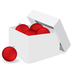 Christmas gift box with red traditional balls