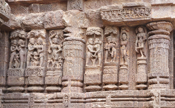 Erotic stone work at Konark Sun Temple