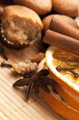 Freshly baked muffins with difrens kind of spieces - christmas d