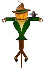 Scarecrow with Black Crow Bird
