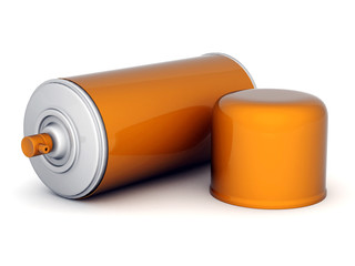 Image of aluminum spray cans of paint on a white background