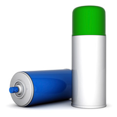 Image of aluminum spray cans of paint on a white background