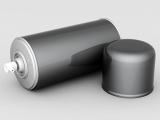 Image of aluminum spray cans of paint on a gray background