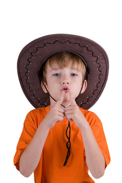 Happy Young Boy With A Cowboy Hat