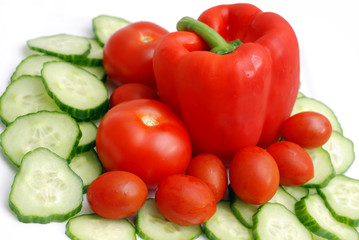 Sweet pepper, cherry tomatoes and sliced cucumber