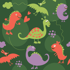seamless pattern with cute dinosaurs