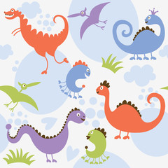 seamless pattern with cute dinosaurs