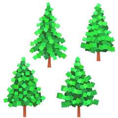 set of conifers gathered from paper pieces