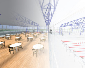 progetto ristorante rendering 3d ingegneria architettura - obrazy, fototapety, plakaty