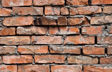 Abandoned brick wall background on industrial building