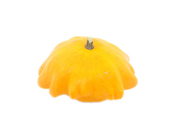 one decorative orange pumpkin against white background