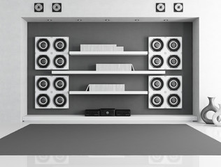 black and white music room