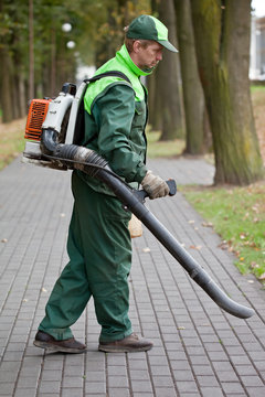 Man with leaf blower
