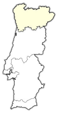 Map of Portugal, Norte Region highlighted