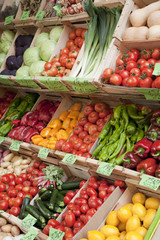 Fruit and Vegetables on Sale in Shop Front