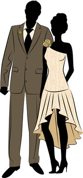Illustration of beautiful bride and groom. Vector