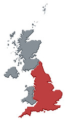 Map of United Kingdom, England highlighted
