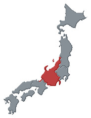 Map of Japan, Chubu highlighted
