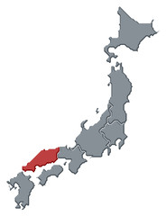 Map of Japan, Chugoku highlighted